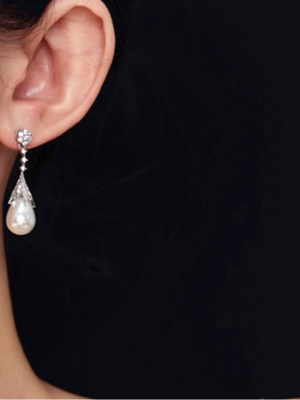 Elegant Pearl Drop Earrings - White Pearl Silver Tone